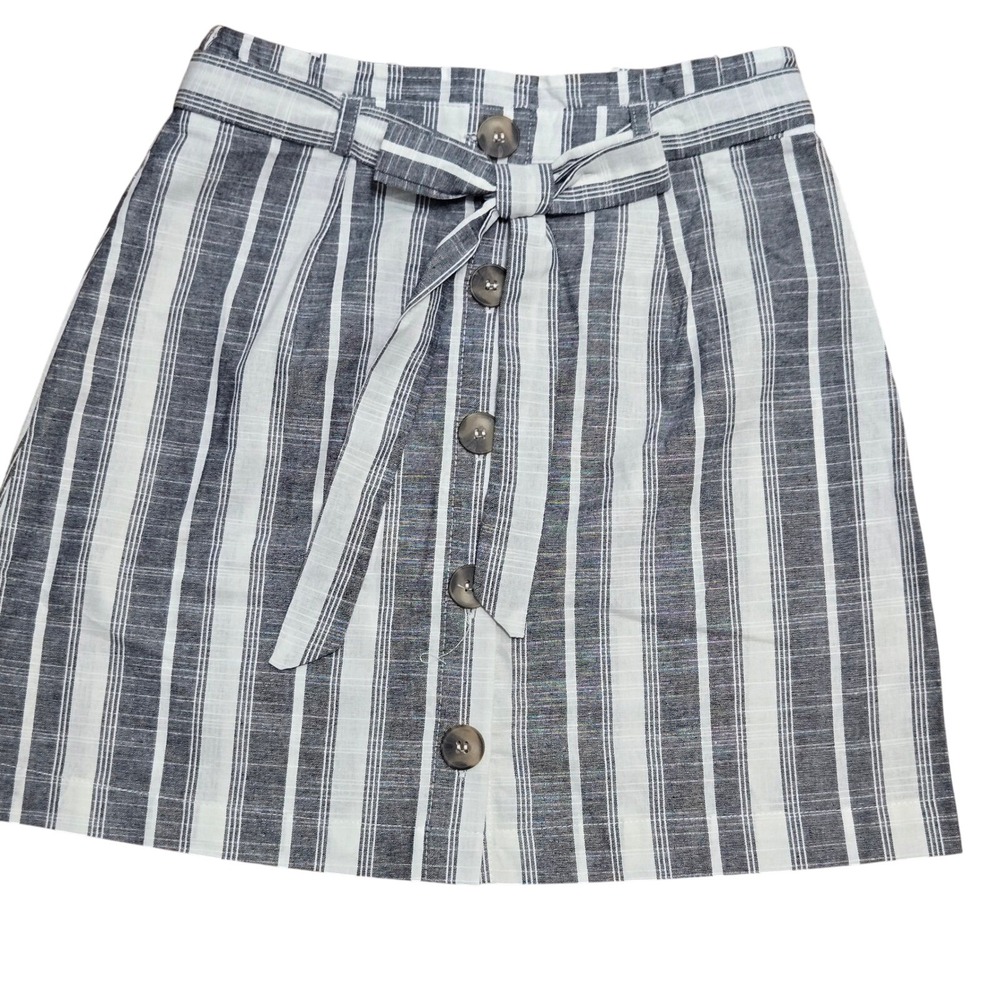 MINE Striped High Waist Button Front Mini Skirt Blue White Small